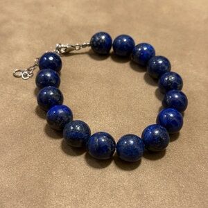 Lapis Lazuli Blue Beaded Bracelet 925 Silver